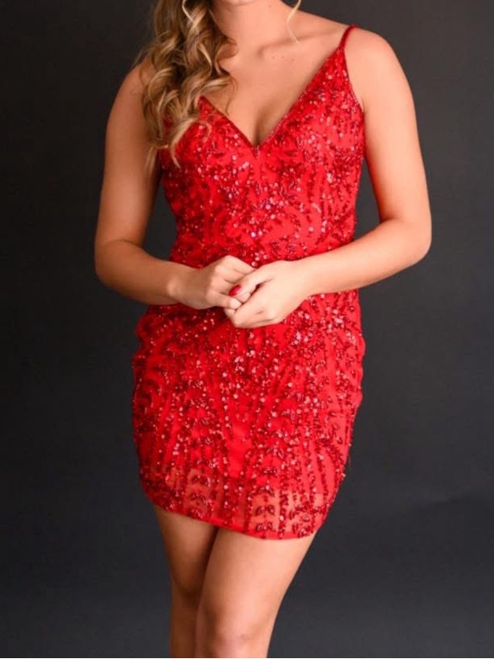 Primavera Couture red Sequin Mini Slip Dress Sz 2